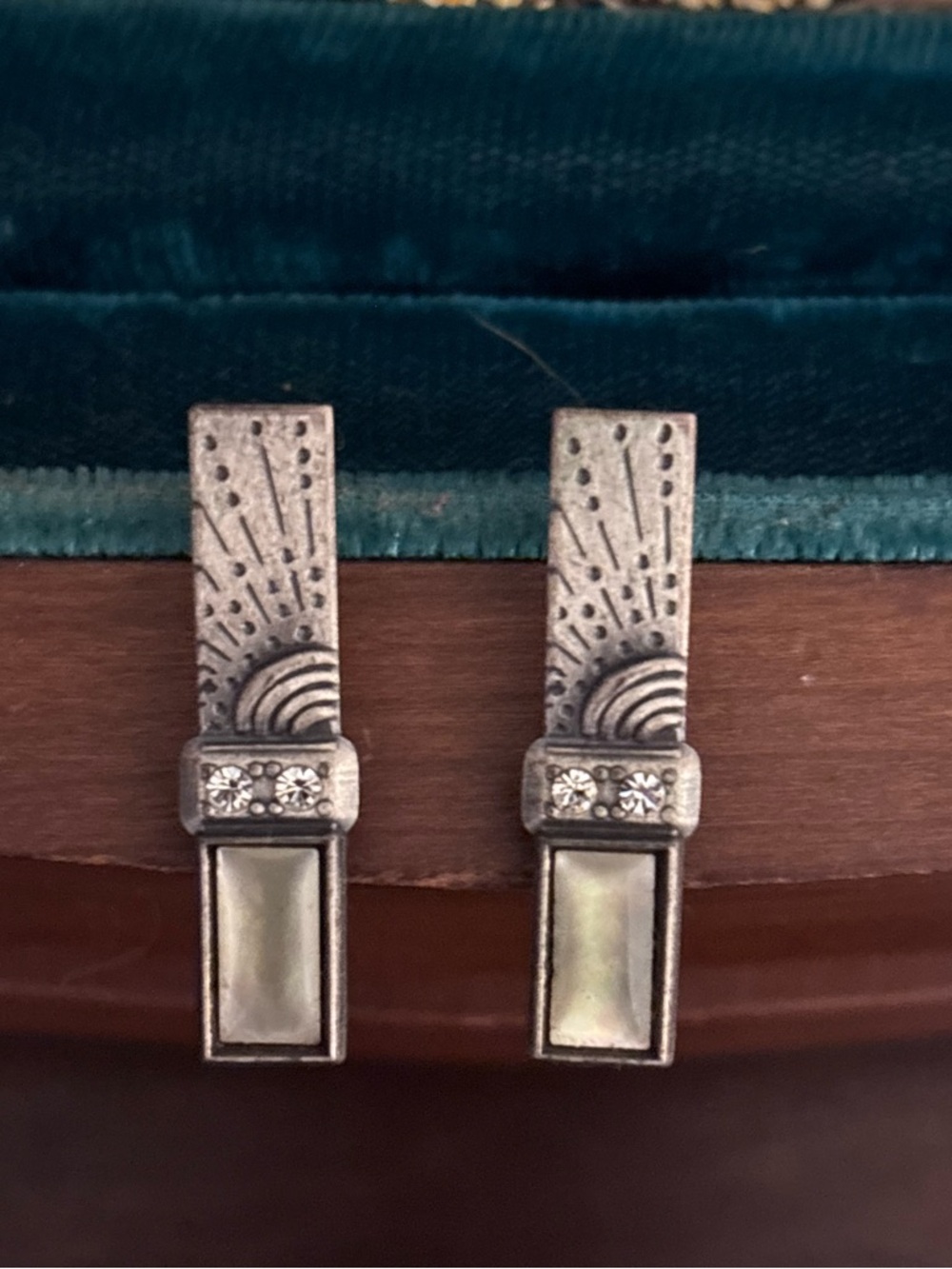 Art Deco Silver-Tone Mother of Pearl Drop Earrings